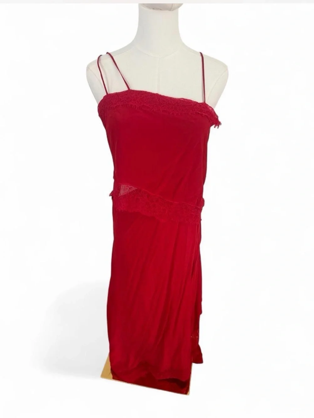 Red Lace Trim Slip Dress